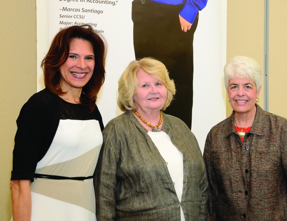 L to R in photo are Myrna Garcia-Bowen, president of CALAHE, Dr. Dianne Kaplan deVries, and Dr. Cathryn L. Addy, president of Tunxis Community College.