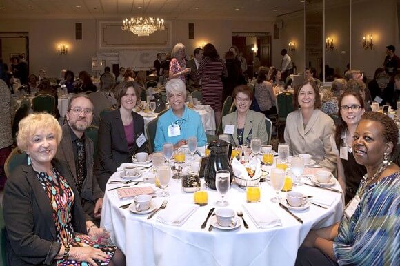 Left to right: Dr. O’Neil is shown at the breakfast with Kevin O’Neil, Tunxis lecturer in music, Kathryn Regjo, president of Lincoln College of New England, Cathryn L. Addy, Ph.D., president of Tunxis, Martha McLeod, Ed.D., president emeritus of Asnuntuck Community College, Anita Gliniecki, president of Housatonic Community College, Marie Clucas, Ph.D., Tunxis advisor for the Service Learning Club, and Kimberly James, Tunxis VISTA site supervisor. 