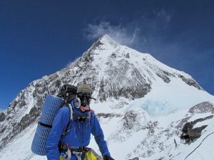 Milewski above camp 3 with Everest in the background.